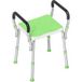 Tabouret de bain sécurisé pour seniors et à mobilité réduite, réglable en hauteur avec accoudoirs et antidérapant, couleur verte.