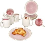 MamboCat 12-delige ontbijtset REACTIVE GLAZE PARIS crème & roze steengoed voor 6 personen