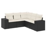 vidaXL 6-delige Loungeset met Kussens, Poly Rattan, Zwart