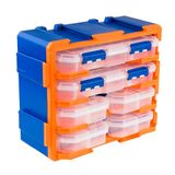 Brigros - Kunststof magazijn voor kleine onderdelen, 38 x 18 x 32 cm, met 4 transparante laden, modulaire opbergdoos voor garage of werkplaats (6 laden)