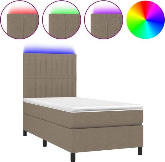 vidaXL Boxspring met matras en LED, stof, taupe, 80x200 cm