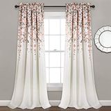 Lush Decor Weeping Flower Lichtfilterende gordijnpanelen, per paar, 132 x 241 cm (b x l) + 5 cm bovenkant, charmante moderne bloemengordijnen voor woonkamer, eetkamer en slaapkamer, blush en grijs