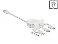 Delock Easy 45 Module USB 2.0 3 in 1 Retractable Cable USB Type-A to USB-C™, Micro USB and Lightning white