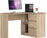 BDW, Bureau d'angle, 3 tiroirs, 4 étagères, Chêne Sonoma, à droite
