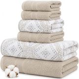 Modern Threads Capri 6-delige omkeerbare garengeverfde jacquard handdoekenset - kaki