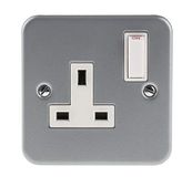 RS PRO Stopcontact, 1-voudig binnen, staal metalen bekleed grijs, 1-polig / 13A