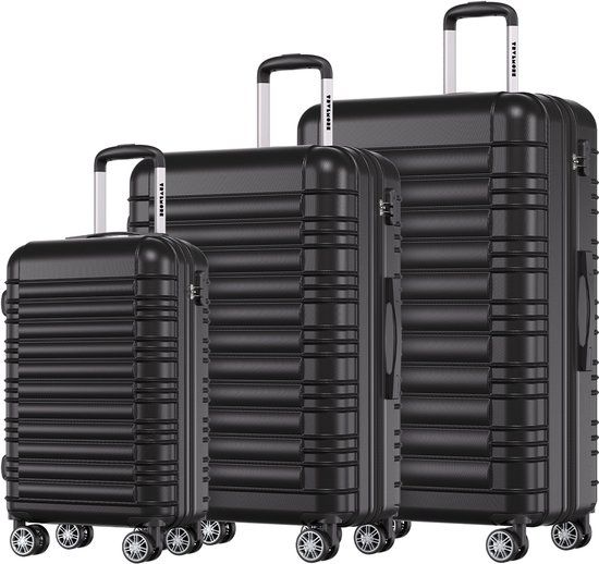 TRVLMORE Kofferset - 3 Delig - 38L Handbagage + 70L en 110L Ruimbagage - Lichtgewicht - Trolley - Reiskoffer Set - Zwart