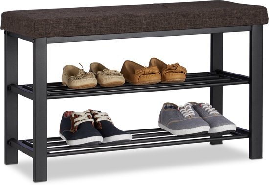 Relaxdays schoenenbank gepolsterd - schoenenrek - zitbank schoenenkast - halbank 2 etages bruin