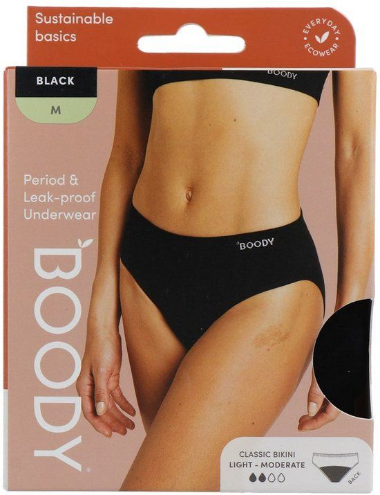 Boody Bamboe Classic Bikinislip menstruatieondergoed Zwart Maat M