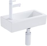 QeramiQ Fuente Fonteinset - 37.5x18.5x9cm - keramiek - kraangat links - fonteinkraan mat wit - afvoerplug - verlaagd sifon - Mat wit