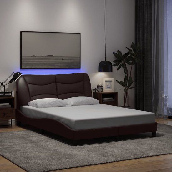vidaXL Bedframe met LED Donkerbruin Stof 140x200 cm