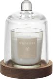 WDMT Luxe Geurkaars met Stolp – Witte Geurkaars in Glazen Houder met Houten Onderzetter – Sfeervolle Interieurdecoratie & Cadeau – Natuurlijke Hout- en Bosgeur – Kaars – Wit