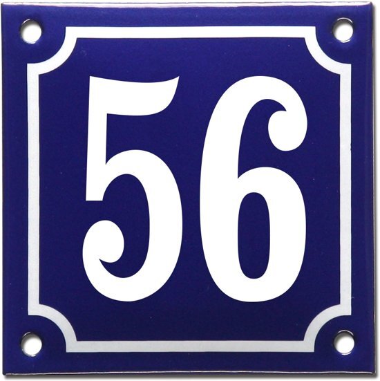 EmailleDesignÂ® Emaille huisnummer blauw/wit nr. 56