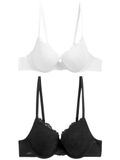 Next - Dames - Set van 2 push-up beha's met lage decolleté en kant - Zwart