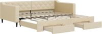 vidaXL Slaapbank met onderschuifbed en lades, crème, stof, 100x200 cm