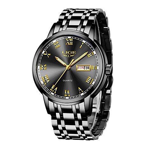 Lige Horloges Heren Waterdichte Sport Kwarts Horloges Roestvrij Staal Zwart Horloge voor heren