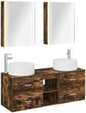 vidaXL Badkamermeubel Set 5 st Gerookt eiken Bewerkt hout en glas