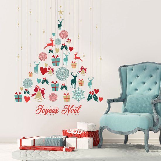 Ambiance Sticker Kerstboomhanger sticker, Vrolijk Kerstmis - Kerststickers - feestdecoraties - 130x100cm