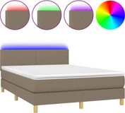 vidaXL Boxspringbed met matras en LED-verlichting, taupekleurig, 140x200 cm, gestoffeerd