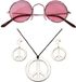 Widmann Hippie Flower Power verkleed sieraden set met hippie bril