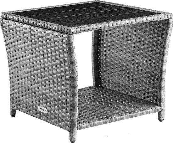 Casaria Polyrattan Bijzettafel - WPC Tafelblad 45x45x40cm - Grijs