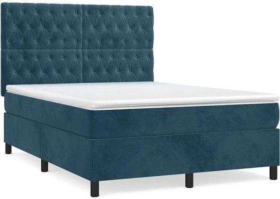 vidaXL Boxspring met matras fluweel donkerblauw 140x190 cm