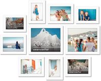 Americanflat Set van 10 Fotolijsten met Breukbestendig Glas – Signature Collectie – Wit: Twee 20x25 cm, Vier 13x18 cm en Vier 10x15 cm