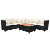 VidaXL 5-delige Loungeset met Kussens, Poly Rattan, Zwart