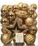 Boules de Noël set - 55x pièces incl. étoile sommet - or - plastique