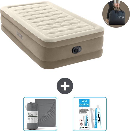 Intex Luchtbed - 1-Persoons - 99 x 191 x 46 cm - Beige - Inclusief pomp - Hoeslaken en Reparatieset
