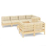 VidaXL Loungeset 8-delig avec coussins crème pin massif