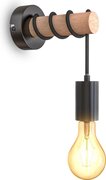 B.K.Licht - Landelijke Wandlamp - voor binnen - industriele - zwarte - houten wandlamp - netstroom - met 1 lichtpunt - slaapkamer - bedlamp - E27 fitting - excl. lichtbron