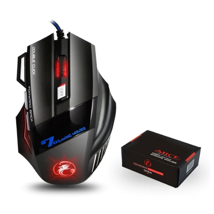 iMice X7 Optische Gaming Muis Bedraad - Rechtshandig en Ergonomisch met DPI Aanpassing - 5500 DPI - 7 Knoppen - Zwart