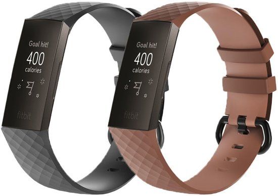 KELERINO Siliconen bandje voor Fitbit Charge 3 - Zwart & Bruin - Large
