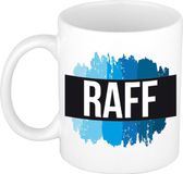 Raff mok - beker - met blauw verfstrepen - Cadeau collega - vaderdag - verjaardag - meester - coach - 300 ml - wit