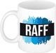 Raff mok - beker - met blauw verfstrepen - Cadeau collega - vaderdag - verjaardag - meester - coach - 300 ml - wit