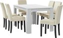 [en.casa] Eettafel wit, mat, met 6 stoelen, bekleed met crèmekleurig kunstleer. Afmetingen: 140x90 cm. Eetset voor de eetkamer