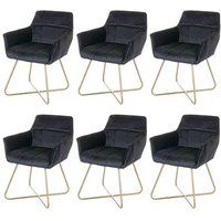 HWC-F37 Set van 6 eetkamerstoelen, keukenstoelen, retro design fluweel met gouden poten, zwart