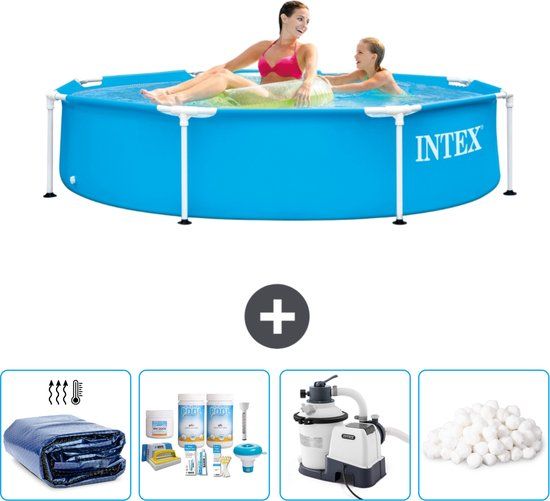 Intex Rond Frame Zwembad - 244 x 51 cm - Blauw - Familiebad - Inclusief Filterpomp & Solarzeil