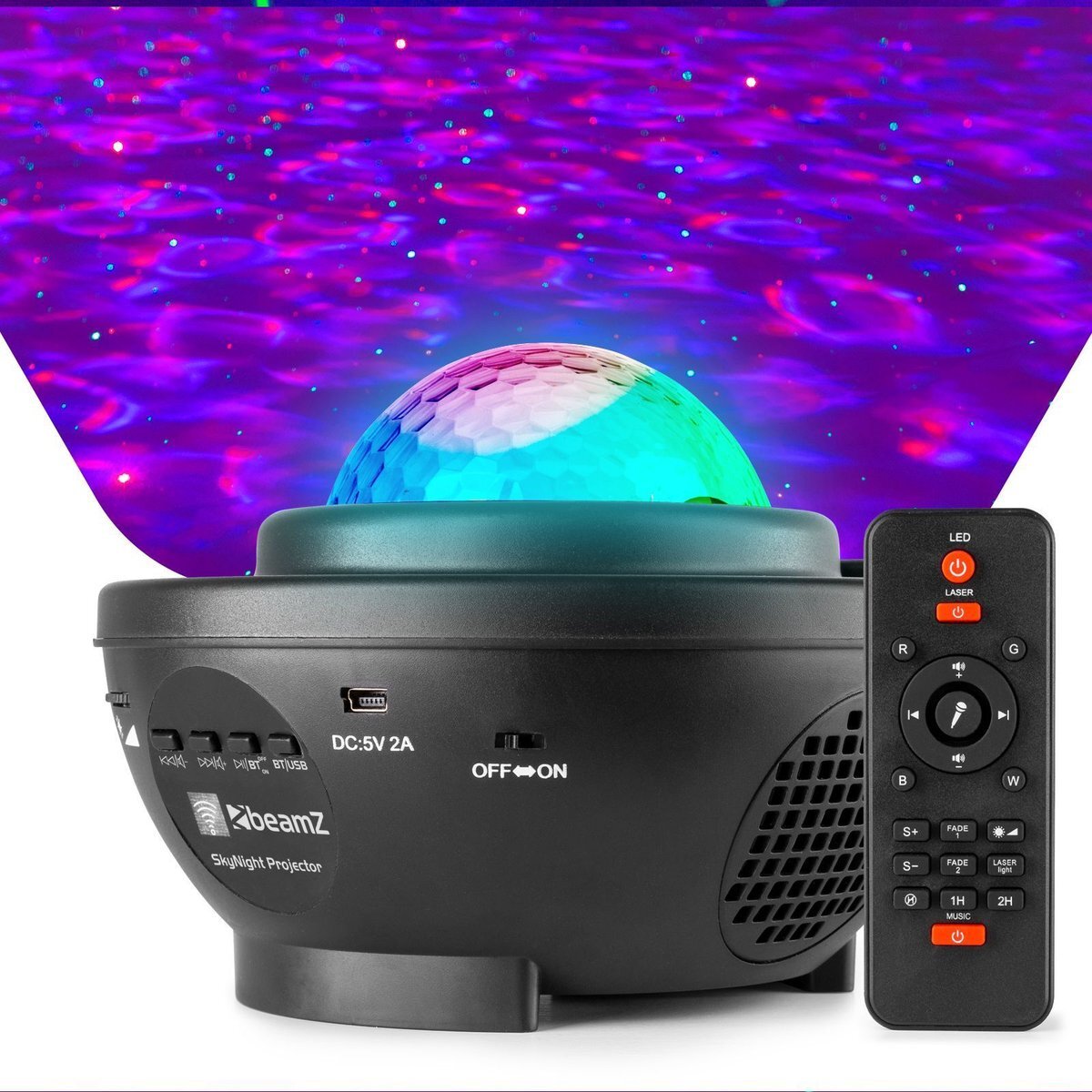 BeamZ Discolamp - SkyNight - Sterren projector rood / groen met watergolven en Bluetooth speaker