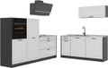 Vicco Complete keukeneenheid R-Line, Wit landelijk/Antraciet, 220 cm marmer werkblad