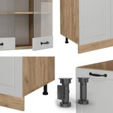 Vicco R-Line Unité de cuisine complète – 300 cm avec armoire haute, WB Anthracite Blanc chêne rustique/doré