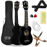 3rd Avenue Sopraan Ukulele Pack 53 cm voor beginners – hoes, standaard, riem, touwen, plectrums en markeringen, zwart