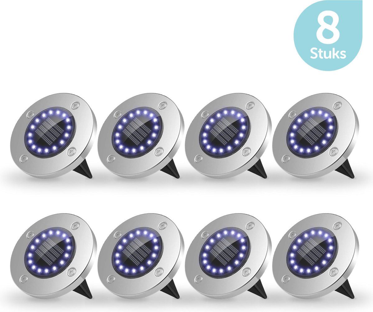 ForDig Solar Grondspots (8 stuks) - RVS - 16 LED - IP65