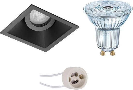 Osram - LED Spot Set - Parathom PAR16 927 36D - Pragmi Zano Pro - GU10 Fitting - Dimbaar - Inbouw Vierkant - Mat Zwart - 3.7W - Warm Wit 2700K - Kantelbaar - 93mm