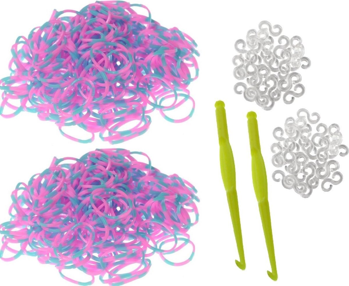 Behave 600 Loom Bands met 2 weefhaken en S-clips blauw & roze