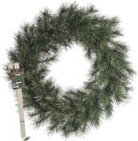 Merkloos / Sans marque Kerstkrans 60 cm - groen - met messing zilveren hanger/ophanghaak - kerstversiering