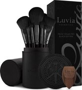 Luvia Cosmetics Luvia, Prime Vegan Pro Make-upkwastenset, zwart, 12 make-upkwasten incl. borstelhouder, blender spons en reinigingsmat voor make-upkwasten, in zwart en roségoud