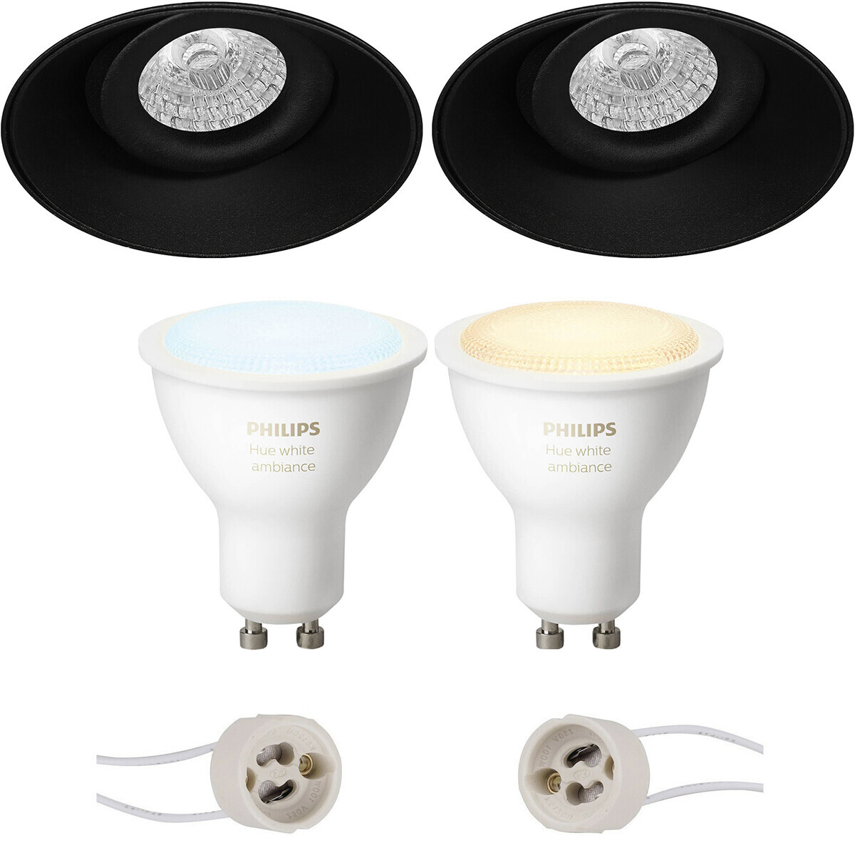 BES LED Pragmi Nivas Pro - Inbouw Rond - Mat Zwart - Trimless - Kantelbaar - Ø150mm - Philips Hue - LED Spot Set GU10 - White Ambiance - Bluetooth