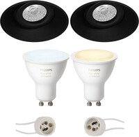BES LED Pragmi Nivas Pro - Inbouw Rond - Mat Zwart - Trimless - Kantelbaar - Ø150mm - Philips Hue - LED Spot Set GU10 - White Ambiance - Bluetooth